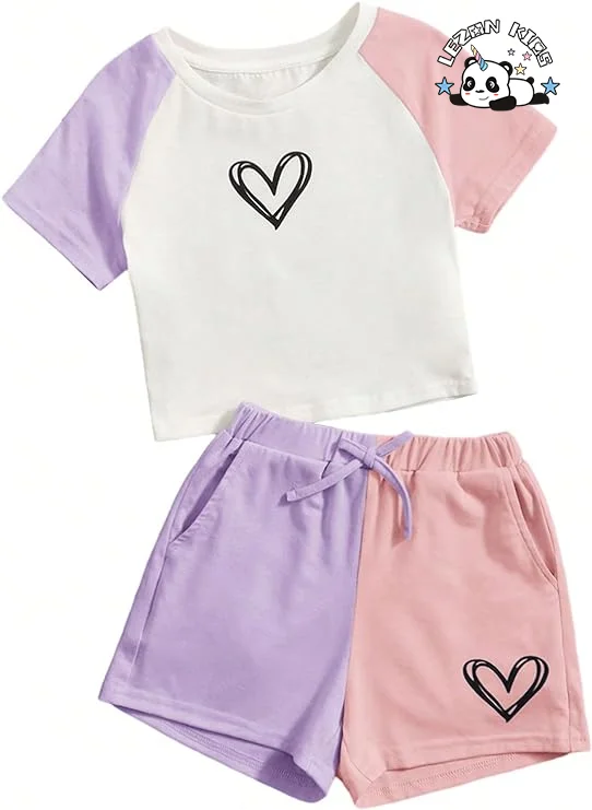 LEZONKIDS - Customizable Products Casual Sport Short T-shirt Shorts Girls Clothing Sets 2pcs Girl Outfit Set